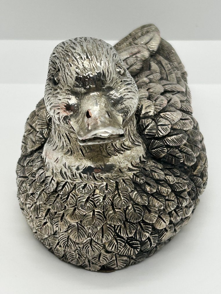 Manifattura Italiana - Skulptur, Anatra - 8.5 cm - Laminat silver #4.3