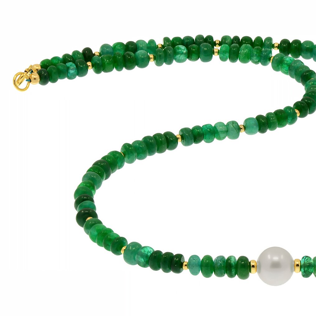 χωρίς τιμή ασφαλείας - Κολιέ - 18 καράτια Κίτρινο χρυσό Μαργαριτάρι - Σμαράγδι #3.2