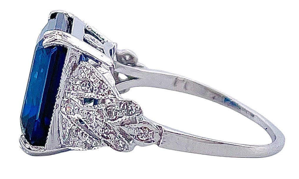 沒有保留價 - 戒指 鉑金 藍寶石 - 鉆石 #4.3