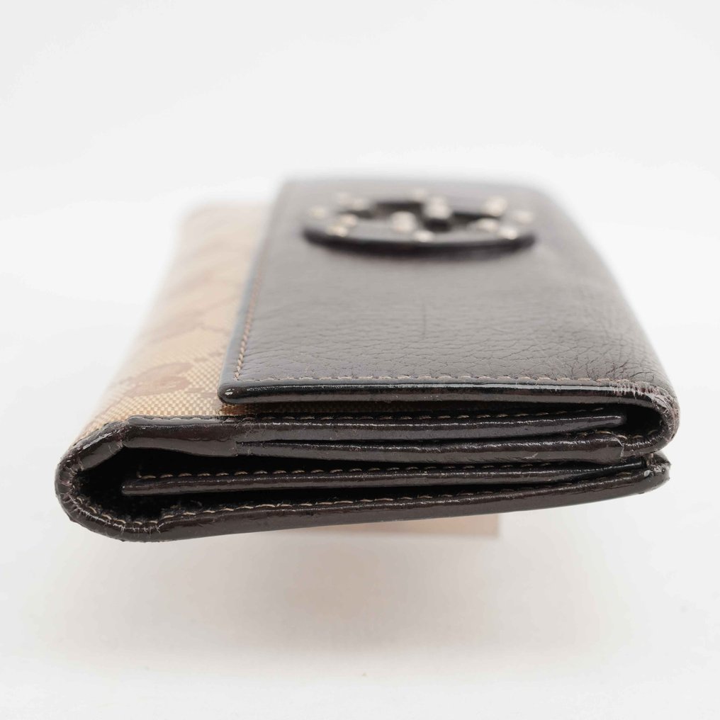 Gucci - Vintage GG Canvas and Dark Brown Leather Long Wallet with Studded Interlocking G Logo - Wallet #2.1