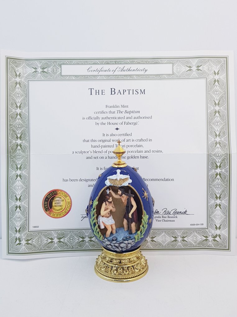 Αυγό Fabergé - Fabergé/Franklin Mint ''The Baptism'' with COA, original polystyrene and outer box - Πορσελάνη, Gold plated #2.1