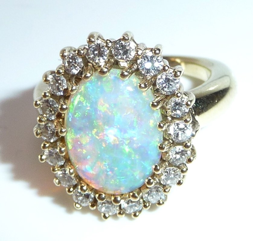Bague - 14 carats Or jaune - 2.81ct. tw. Diamant (Naturelle) - Opale - Opale australienne #4.3