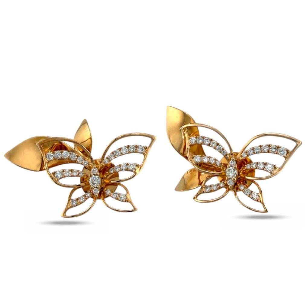 Drop fülbevaló - 18 kt. 18K rózsaarany 0,78ct gyémánt pillangó fülbevalók, Rózsa arany -  0.78ct. tw. Gyémánt (Természetes)  #1.0