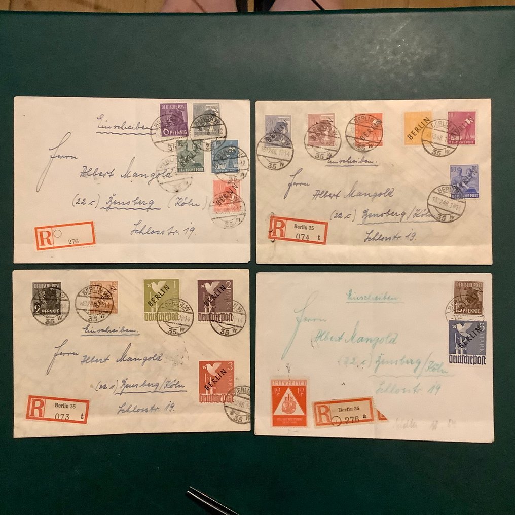 柏林 1948 - 从柏林到本斯贝尔格的四封挂号信的黑印 - Michel 1/20 #1.0