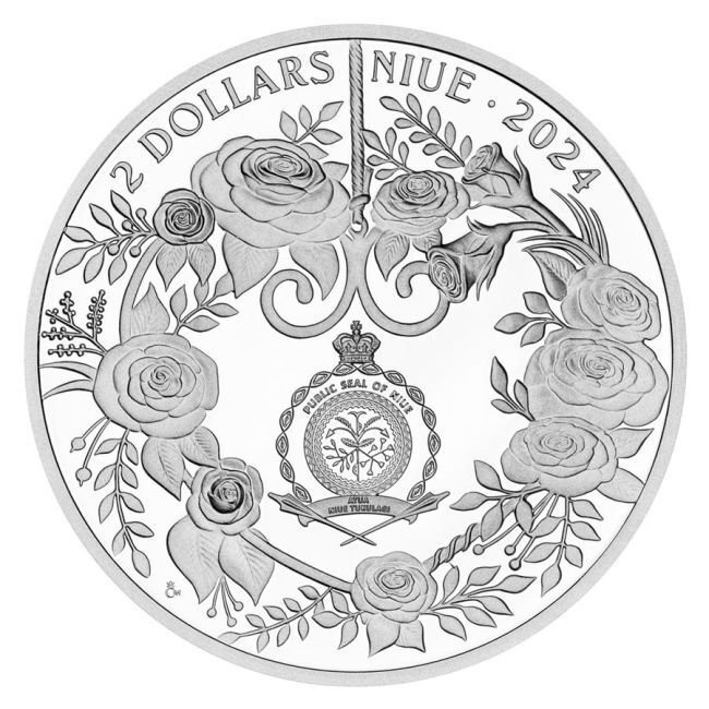 Niue. 2 Dollars 2024 1 oz Crystal Coin – Flower Proof Silver Coin (with Gift Box and COA) #3.2