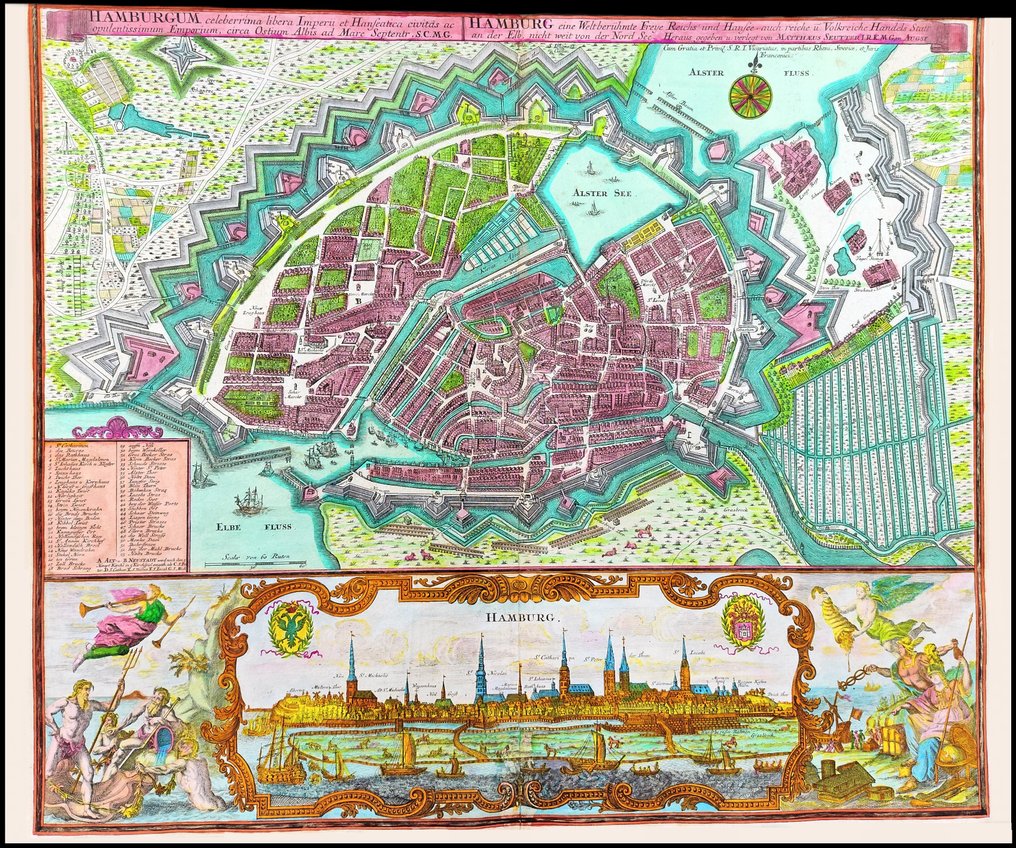 Alemanha - Mapa da Cidade de Hamburgo, Europa; Matthäus Seutter - Hamburg, the most famous free city of the Empire and the Hanseatic League - 1721-1750 #1.0