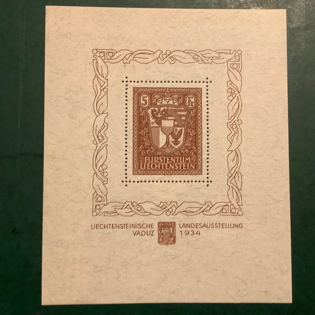 Liechtenstein 1934 - Vaduz bloqueou com o mais recente certificado de foto Balasse. - Michel blok 1 #1.0