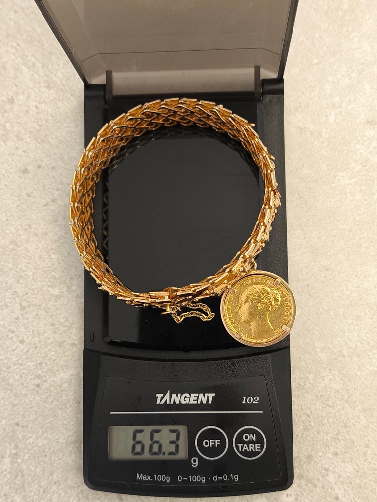 串珠手鏈 - 18 克拉 黃金 - 黄金手链 + 硬币 #3.2