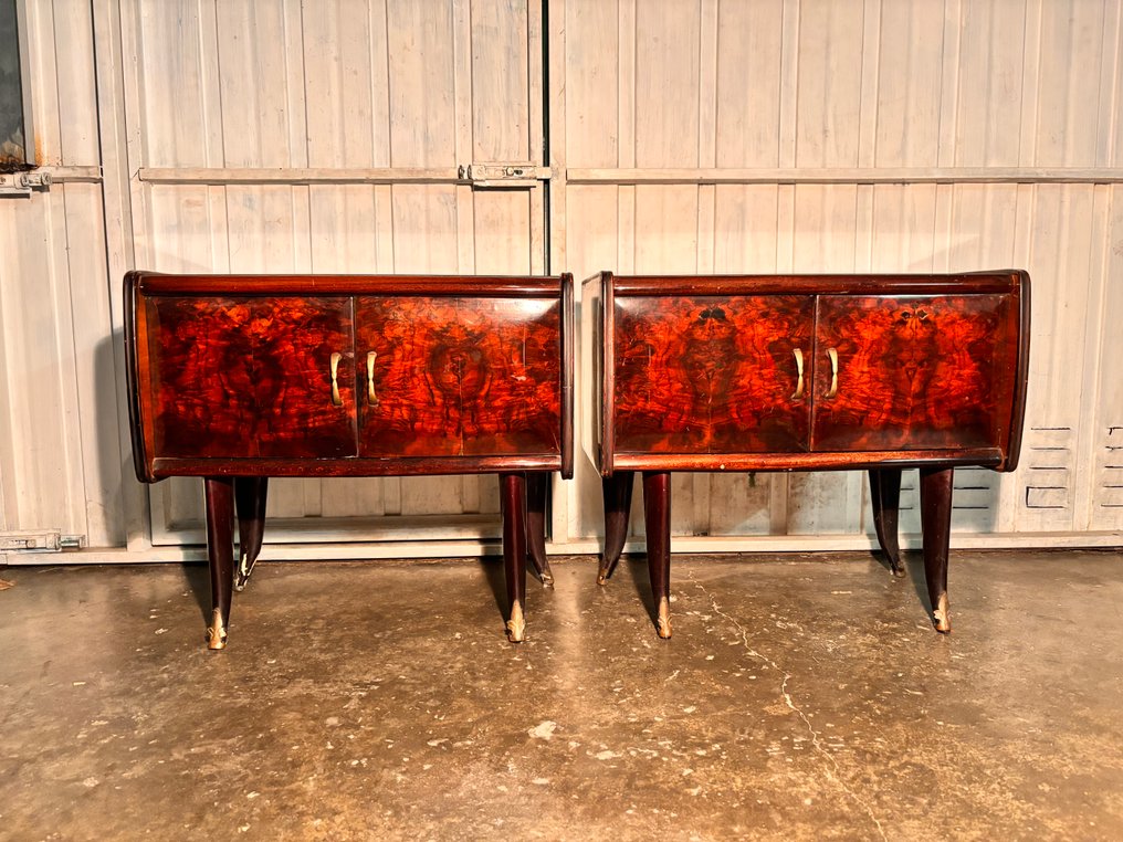 Nattbord (2) - Tre, Glass, Messing - Arte deco #1.0