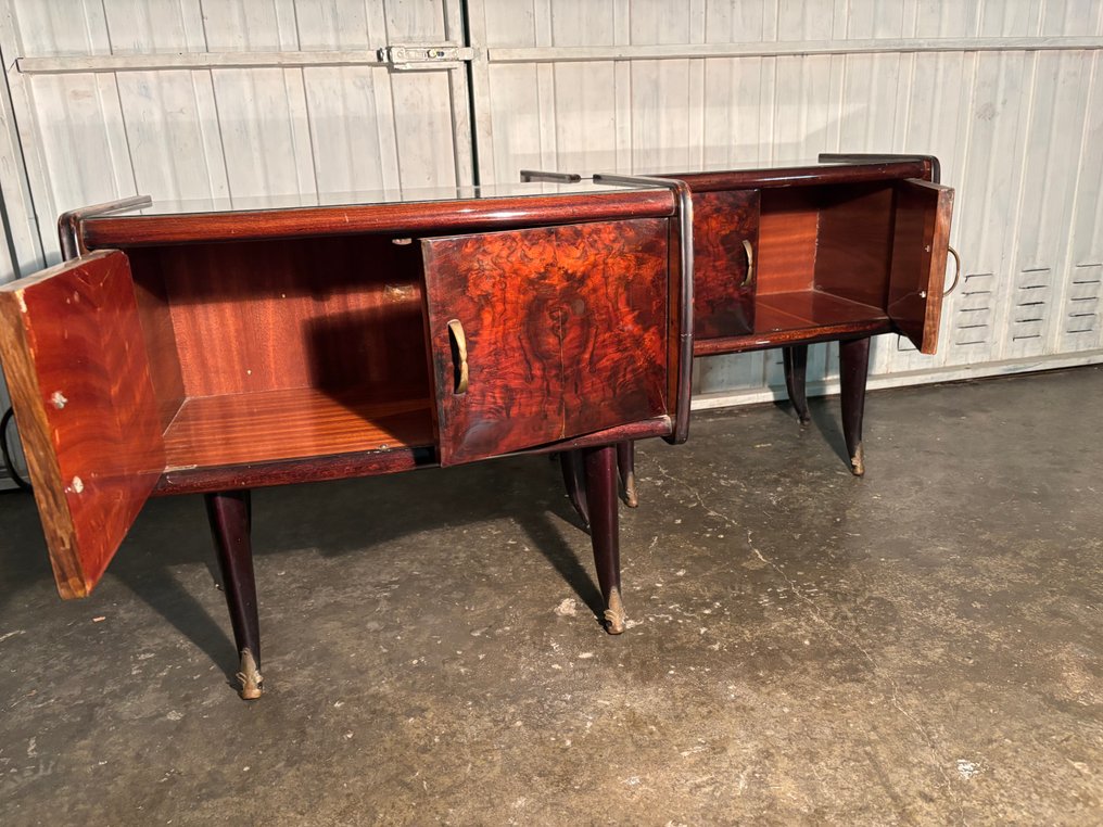 Nattbord (2) - Tre, Glass, Messing - Arte deco #2.1