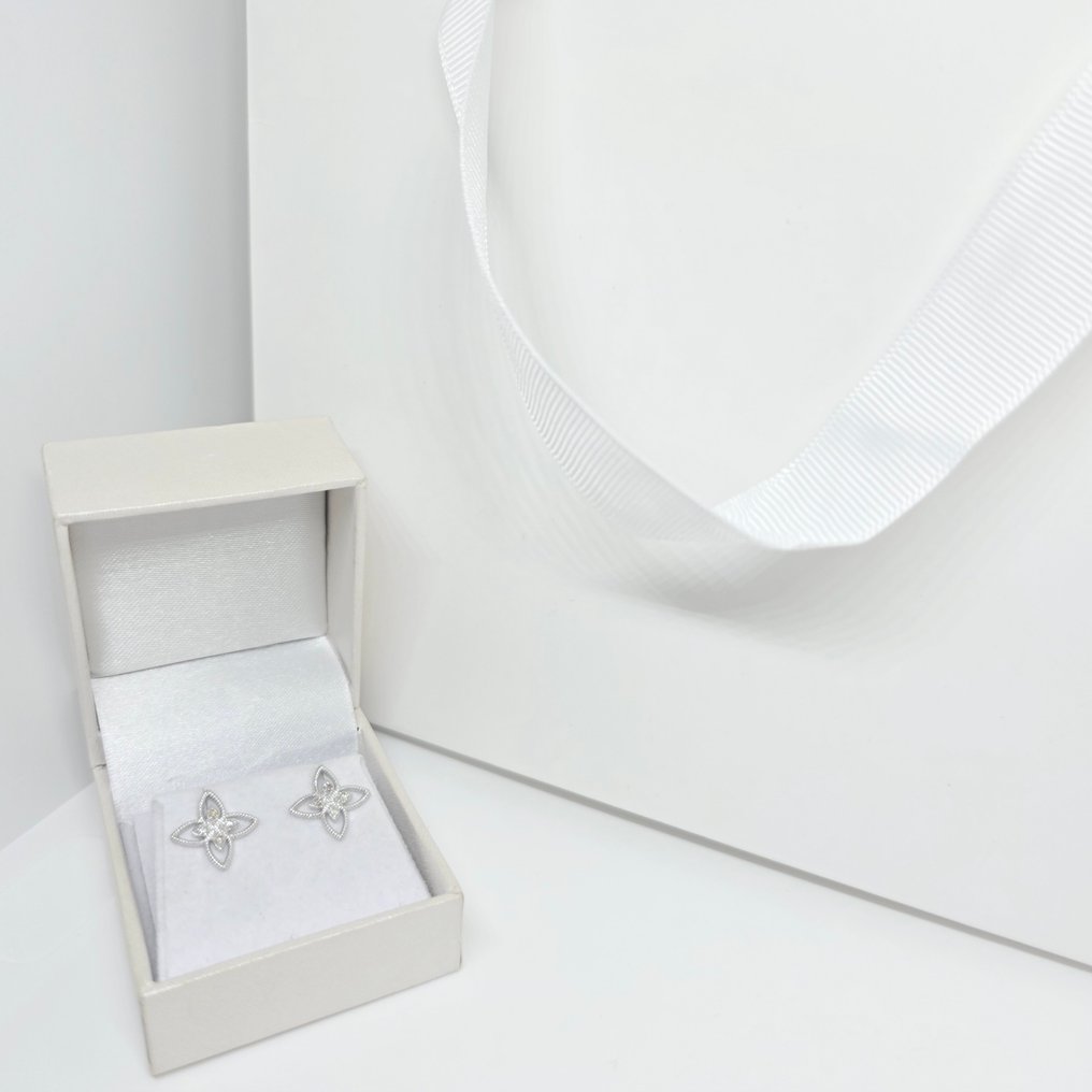 Nincs minimálár - Drop fülbevaló - 14 kt. Fehér arany - 0.11ct. tw. Gyémánt (Természetes) #2.1