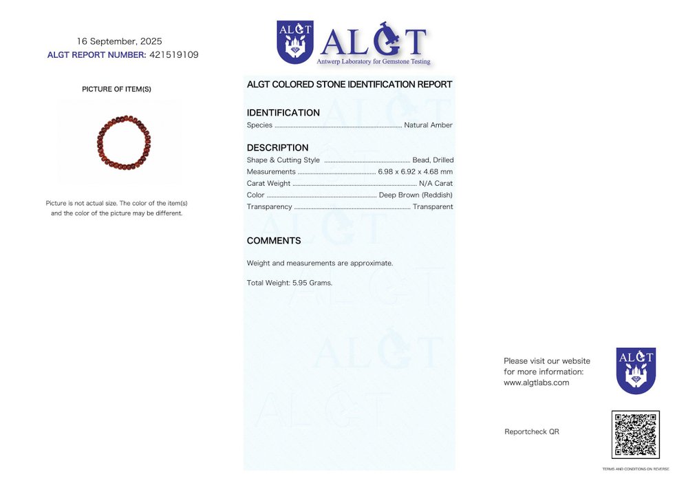 Χωρίς Αποθεματικό - Πιστοποιημένο από ALGT - Πολύ αποκλειστικό βραχιόλι από φυσικό κεχριμπάρι Ένα εύρημα με έντονα χρώματα και εξαιρετική διαύγεια.- 5.95 g #2.1