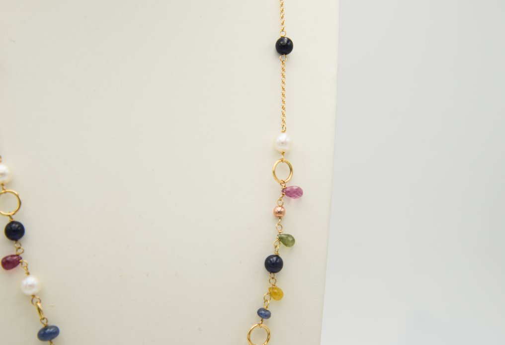 项链 - 18K包金 黄金 蓝宝石 - 珍珠 #4.3