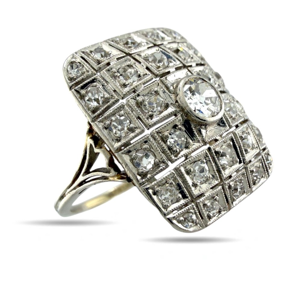 Δαχτυλίδι Πλατίνα, Vintage πλατινένιο ορθογώνιο δαχτυλίδι με διαμάντι 0,63 καρατίων. -  0.63ct. tw. Διαμάντι (Φυσικό)  #2.1