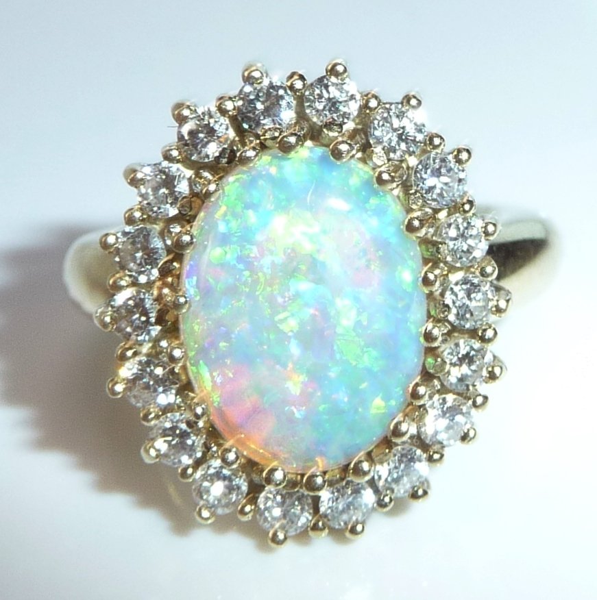 Bague - 14 carats Or jaune - 2.81ct. tw. Diamant (Naturelle) - Opale - Opale australienne #2.1