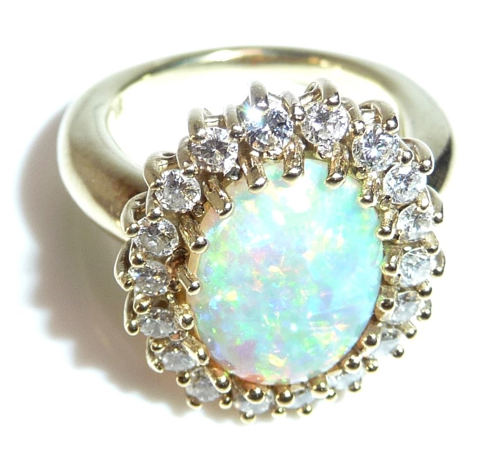 Bague - 14 carats Or jaune - 2.81ct. tw. Diamant (Naturelle) - Opale - Opale australienne #1.0
