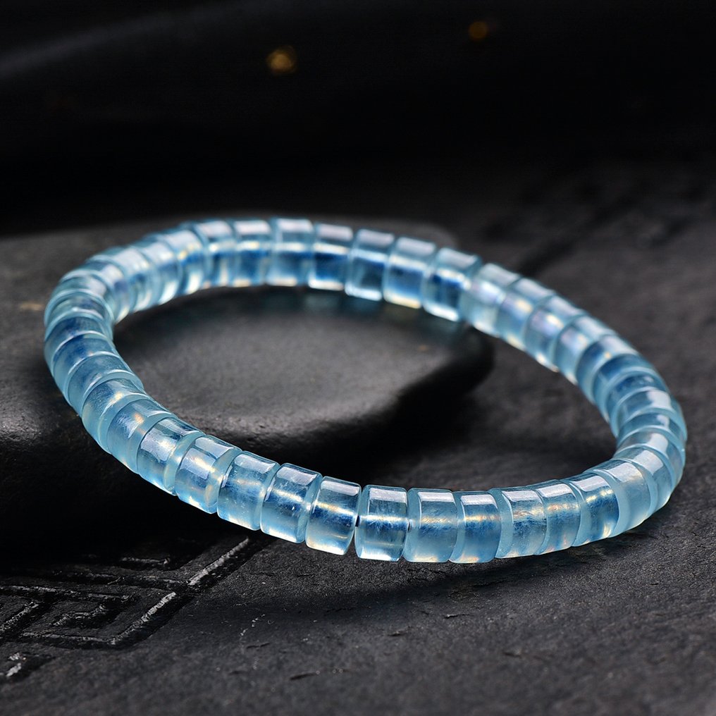 ALGT 认证 - 高度独家天然海蓝宝石手链 来自大自然的极其清晰的发现- 16.6 g #1.0