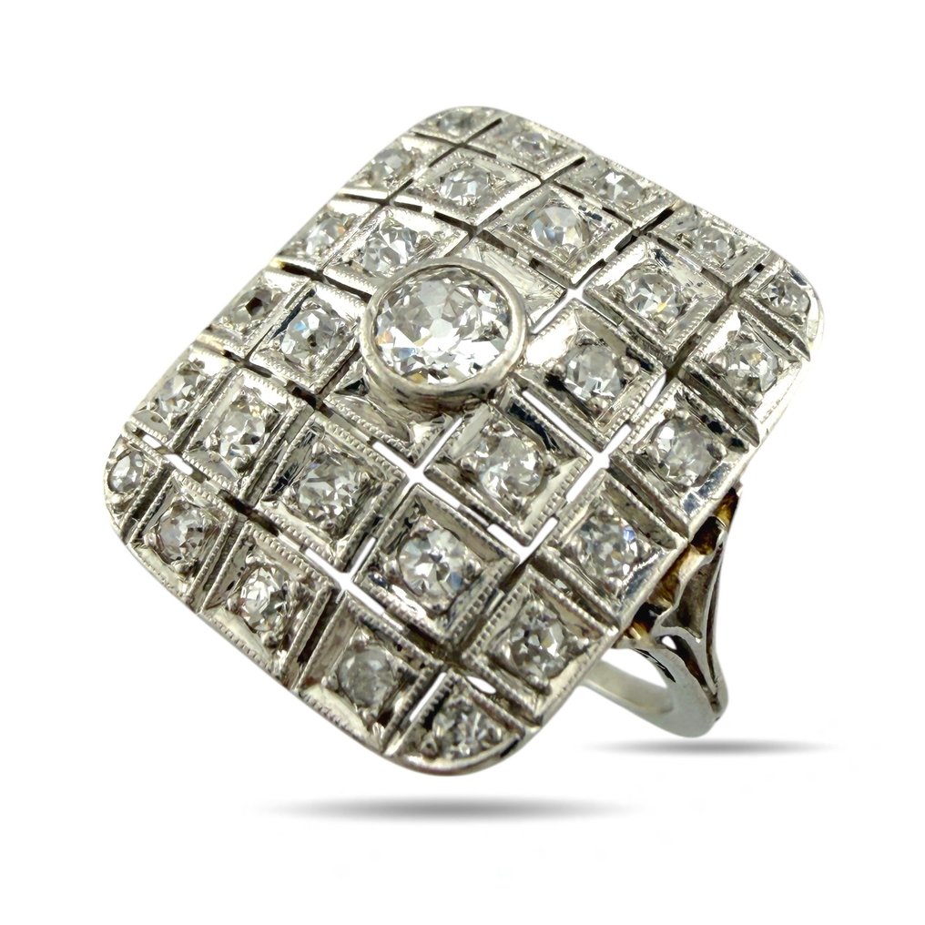 Δαχτυλίδι Πλατίνα, Vintage πλατινένιο ορθογώνιο δαχτυλίδι με διαμάντι 0,63 καρατίων. -  0.63ct. tw. Διαμάντι (Φυσικό)  #1.0