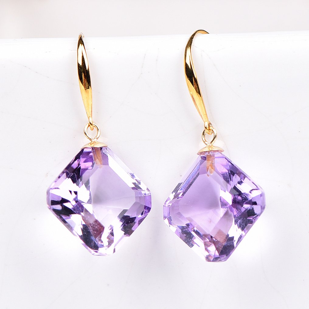 没有保留价 - 耳环 - 18K包金 黄金 紫水晶 - ALGT 认证 #3.2