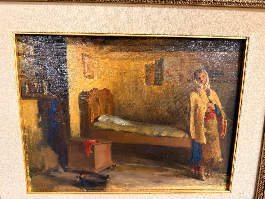 Oreste Pizio (1879 - 1938) - Interno con figura (Datato 5 1919) #2.1