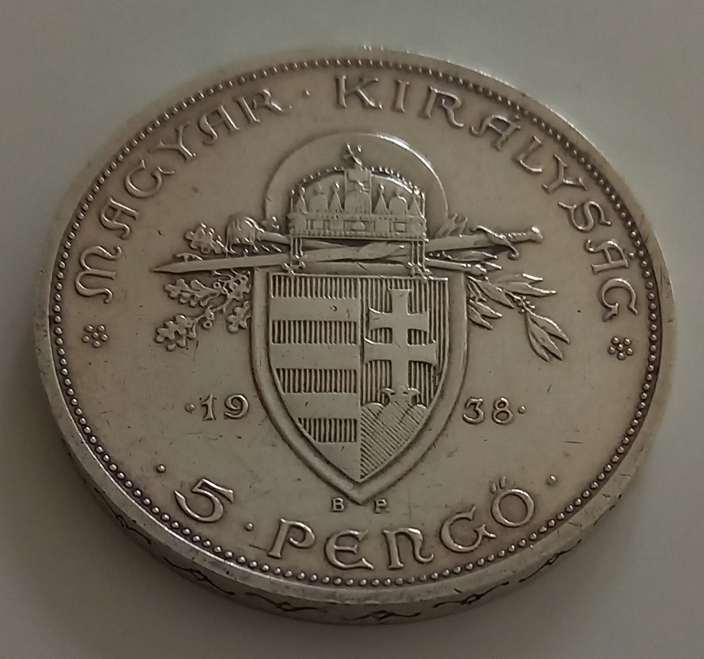 Hungary. Miklós Horthy. 5 Pengo 1938 / 900th Anniversary - Death of St. Stephan (No Reserve Price) #1.0