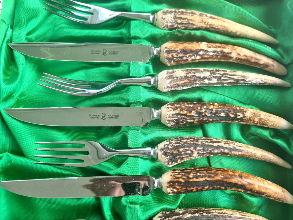 Solingen - Σερβίτσιο τραπεζιού - Othello Solingen - Jagd - μαχαιροπήρουνα με λαβές από ελάφι για 6 άτομα - Χάλυβας #3.2