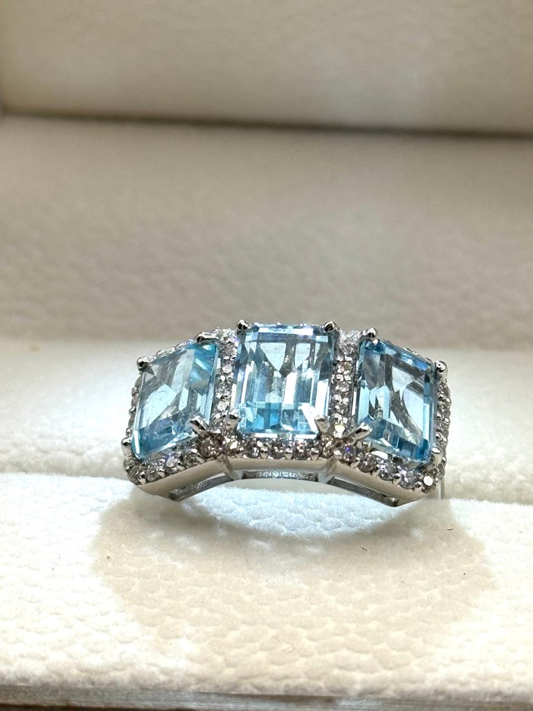 戒指 - 18 克拉 白金 - 6.50ct. tw. 黃玉 - 鉆石 #3.2