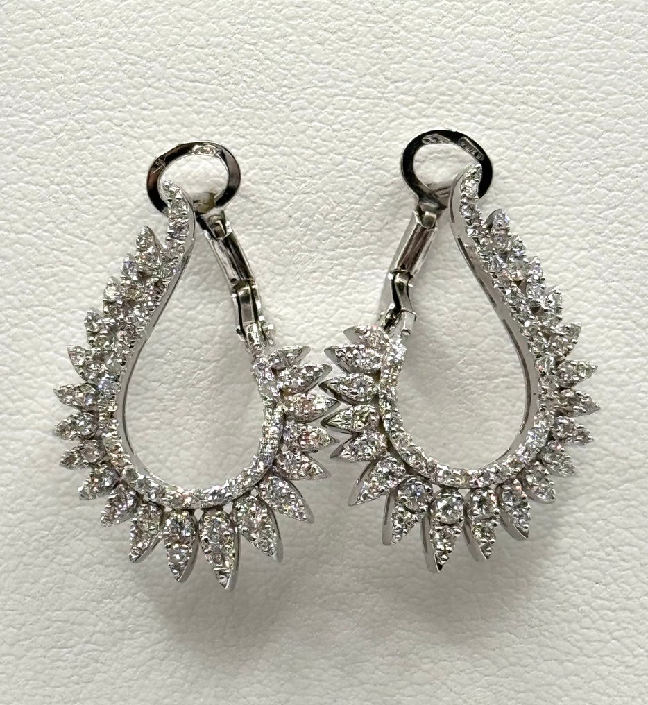 耳环 - 18K包金 白金 -  1.20ct. tw. 钻石 (天然)  #1.0