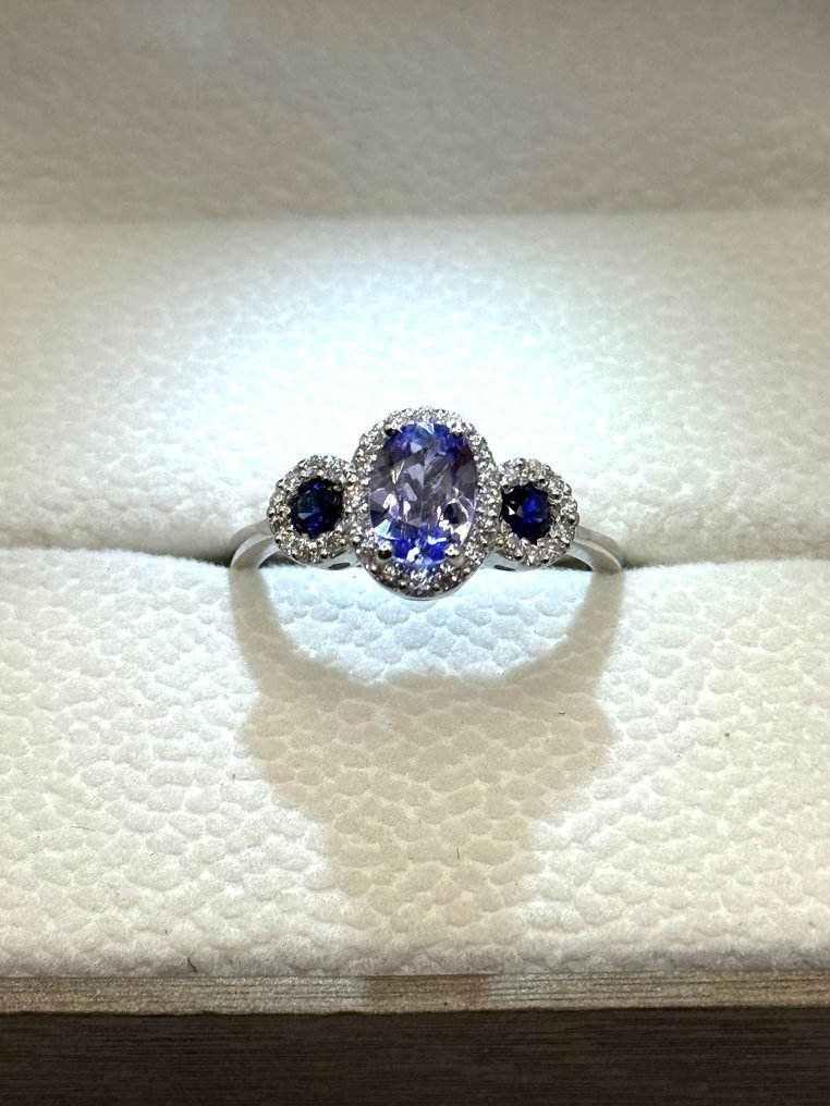 Δαχτυλίδι - 18 καράτια Λευκός χρυσός -  1.00ct. tw. Τανζανίτης - Διαμάντι #2.1