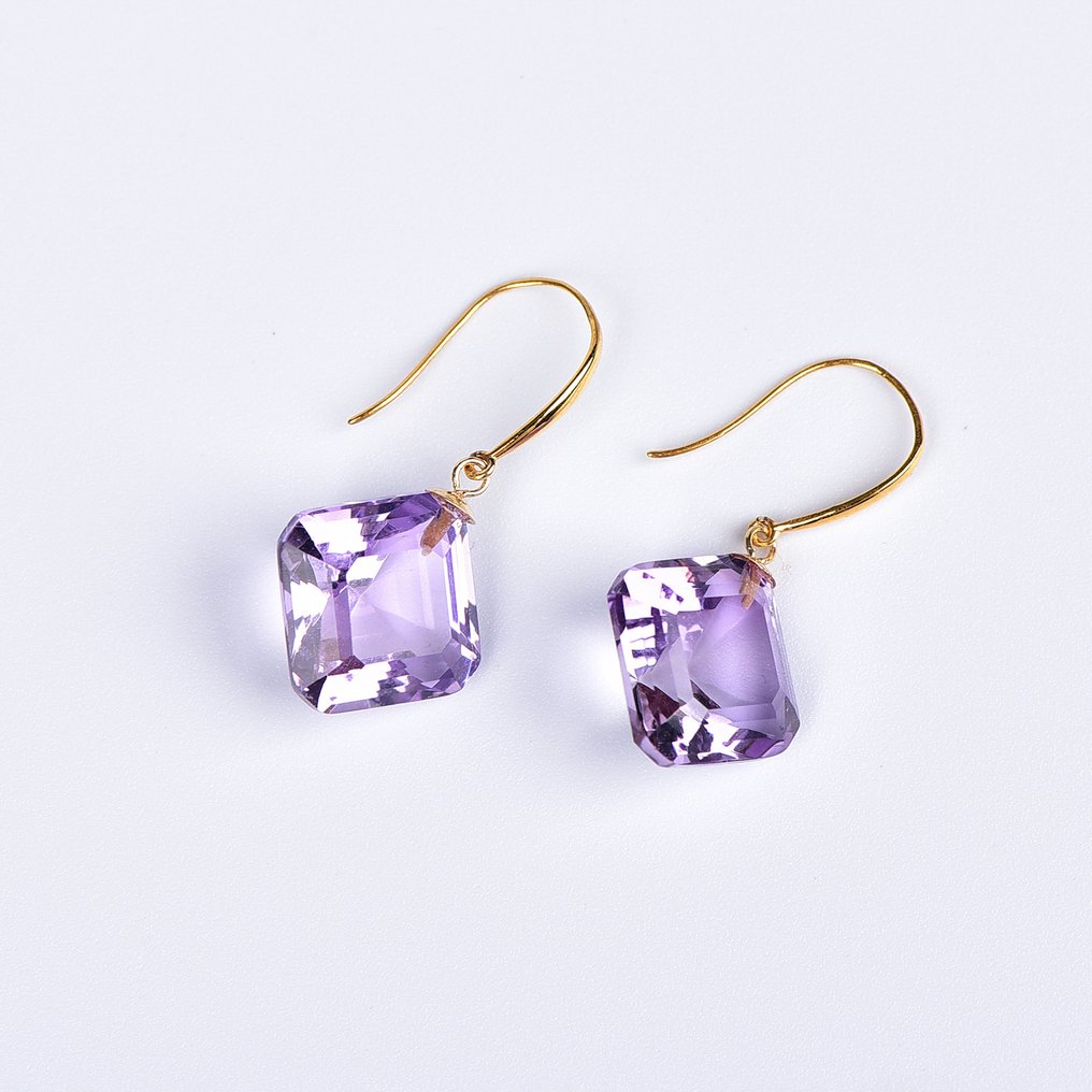 χωρίς τιμή ασφαλείας - Σκουλαρίκια - 18 καράτια Κίτρινο χρυσό Αμέθυστος - ALGT Πιστοποιημένο #4.3