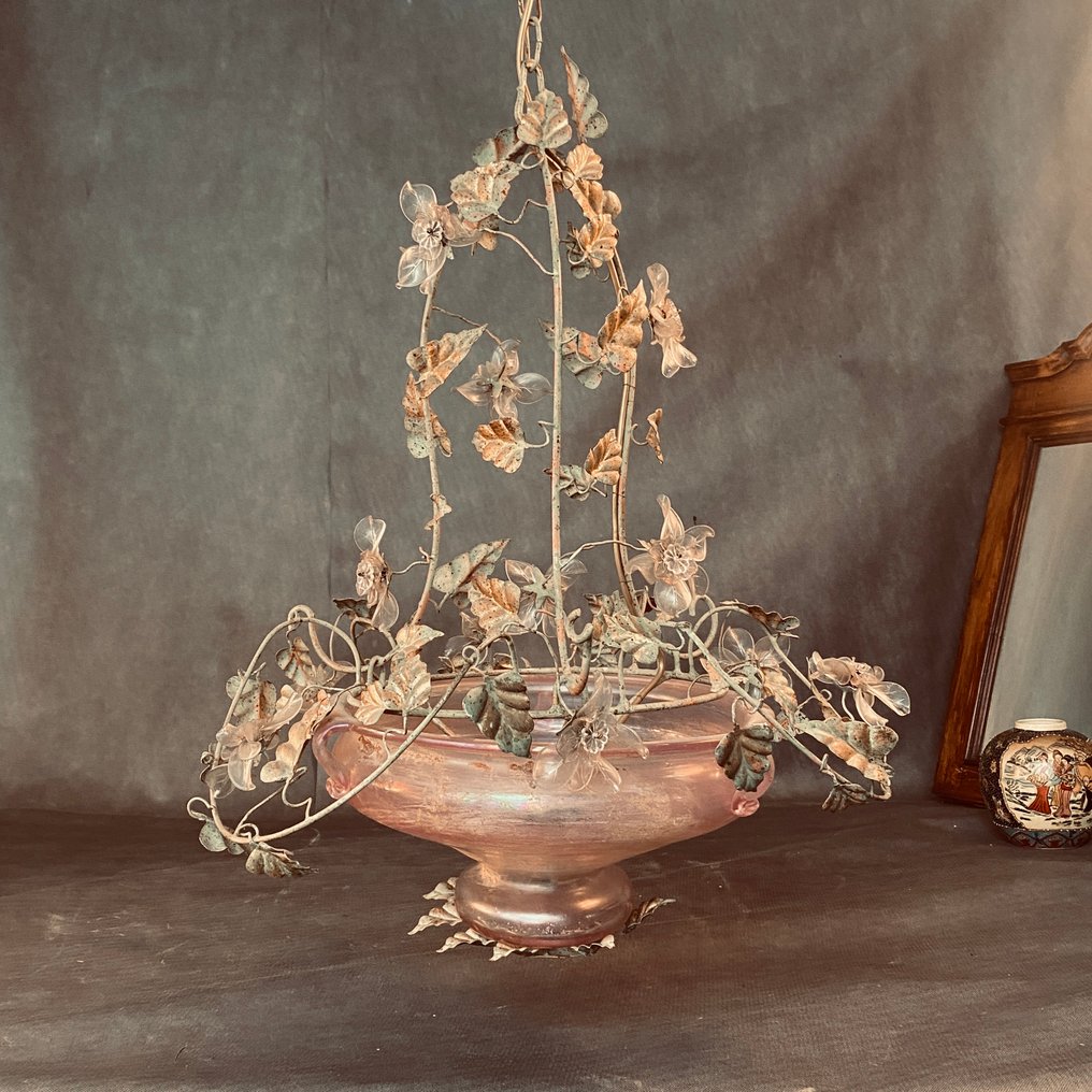 枝形吊燈 - 鐵, 玻璃 - 1970年代的多彩铁艺和玻璃艺术吊灯 #3.2