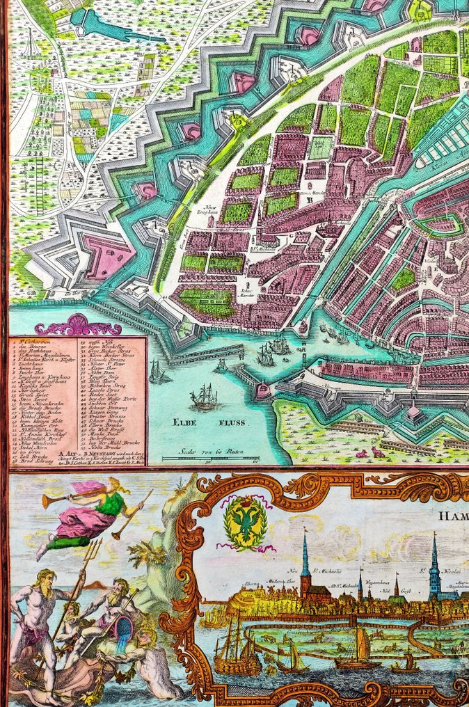 Alemanha - Mapa da Cidade de Hamburgo, Europa; Matthäus Seutter - Hamburg, the most famous free city of the Empire and the Hanseatic League - 1721-1750 #3.2