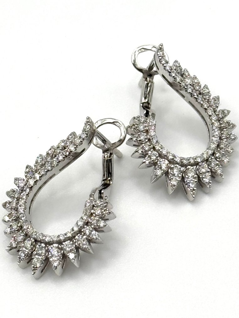 耳环 - 18K包金 白金 -  1.20ct. tw. 钻石 (天然)  #1.0