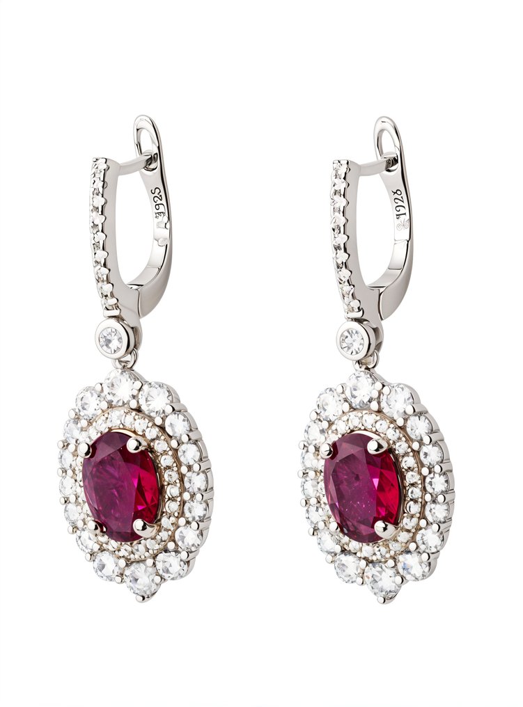 No reserve price - Earrings Silver, Gold-plated Ruby - Sapphire - 9.70 kt. #1.0