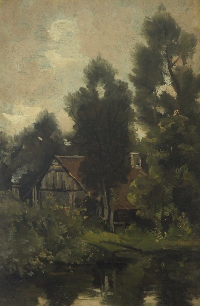 Willem Cornelis Rip (1856–1922) - Riverside Cottage among Trees #1.0