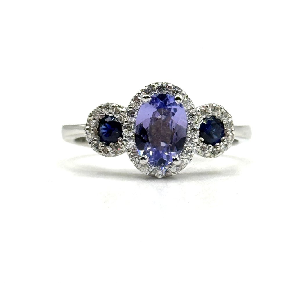 Δαχτυλίδι - 18 καράτια Λευκός χρυσός -  1.00ct. tw. Τανζανίτης - Διαμάντι #1.0