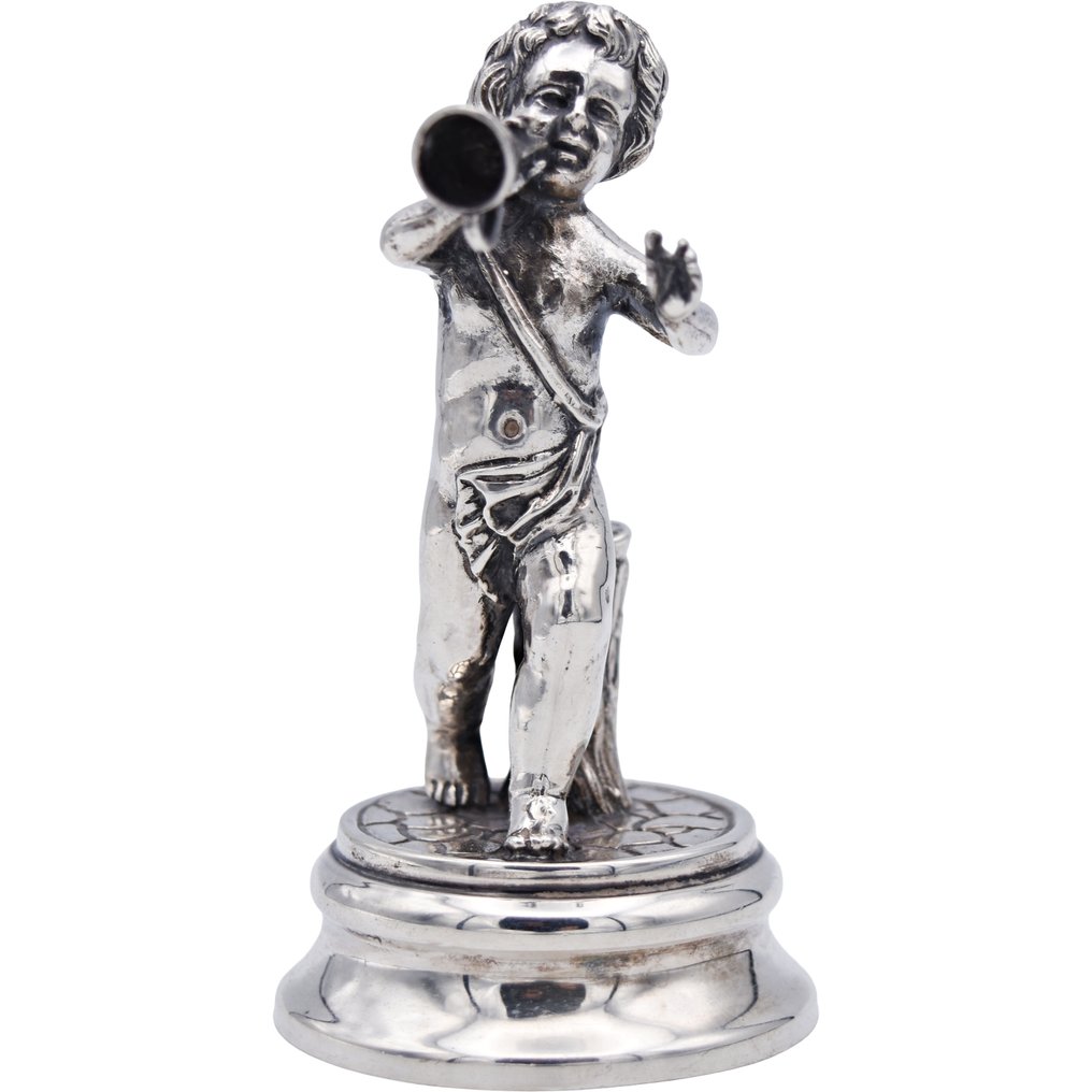 Skulptur, Niño tocando corneta - Rococó - 10.2 cm - .925 sølv #1.0