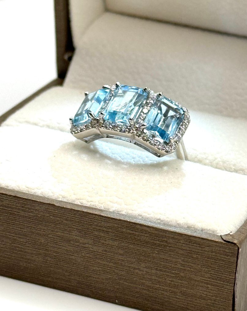 戒指 - 18 克拉 白金 - 6.50ct. tw. 黃玉 - 鉆石 #1.0