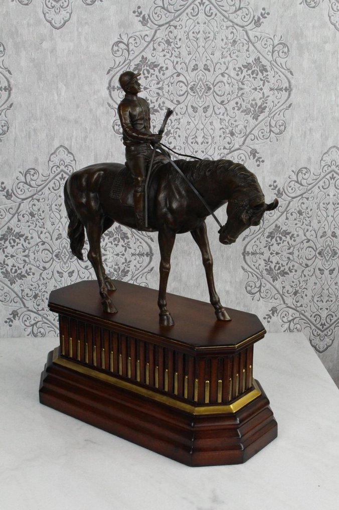 Γλυπτό, Jockey te paard - 52.4 cm - Μπρούντζος, Ξύλο #2.1