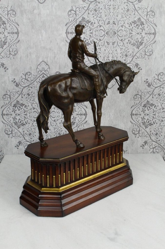 Γλυπτό, Jockey te paard - 52.4 cm - Μπρούντζος, Ξύλο #3.2