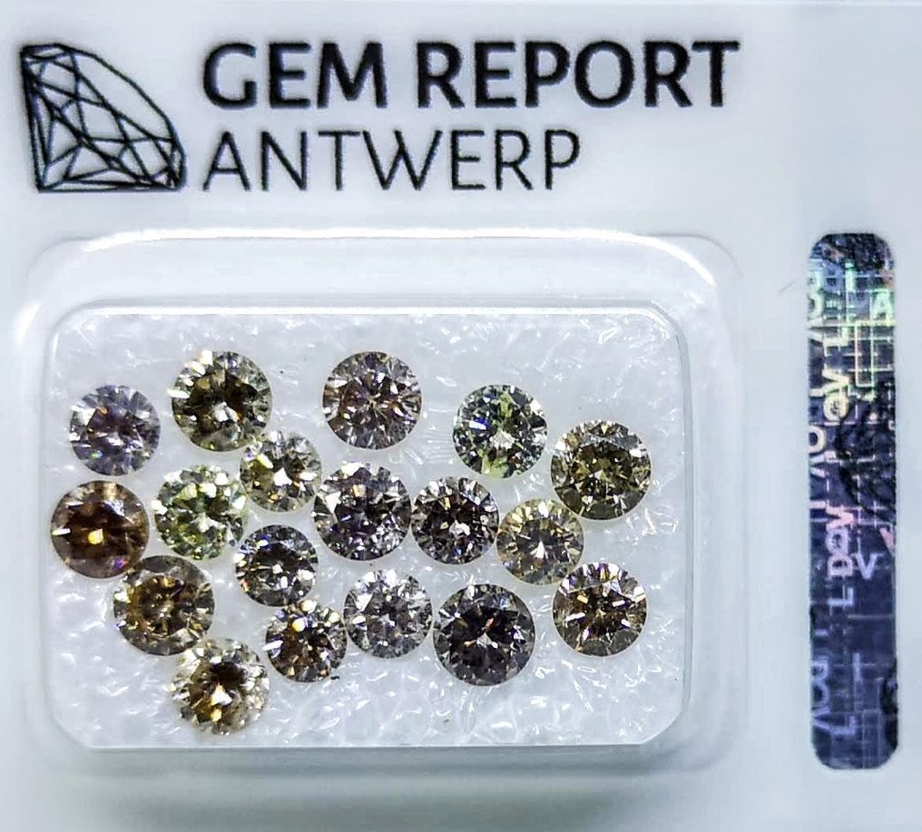 18 pcs Diamond (Natural coloured) - 2.63 ct - Round Mixed colours, Mixed yellow - SI1, I1 - Gem Report Antwerp (GRA) #1.0