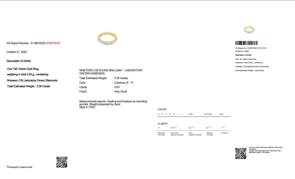 Ingen mindstepris - Alliancering - 14 karat Gulguld - 3.36ct. tw. Diamant (Laboratoriedyrket) - E-F VVS IGI #3.2