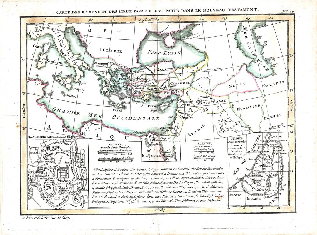 Τουρκία - Ελλάδα, Κύπρος, Συρία, Αγία Γη, Αίγυπτος; J. Lattrè - Carte des Regions et des lieux dont il est parle dans le Nouveau Testament - 1793 #3.2