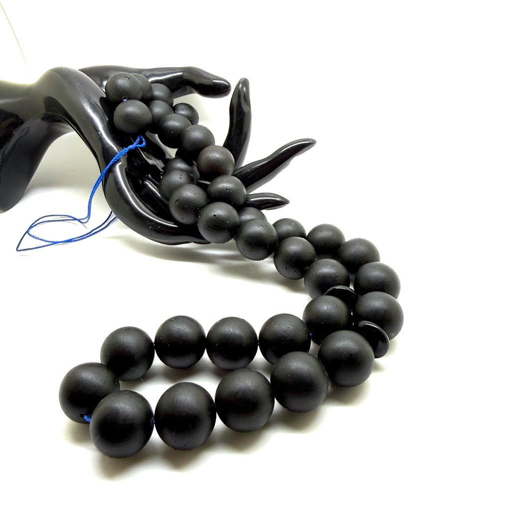 Tesbih-Gebetskette mit baltischen Bernsteinperlen ø16mm in Schwarz, 87,1 g - Bernstein - Baltic amber - succinite #1.0