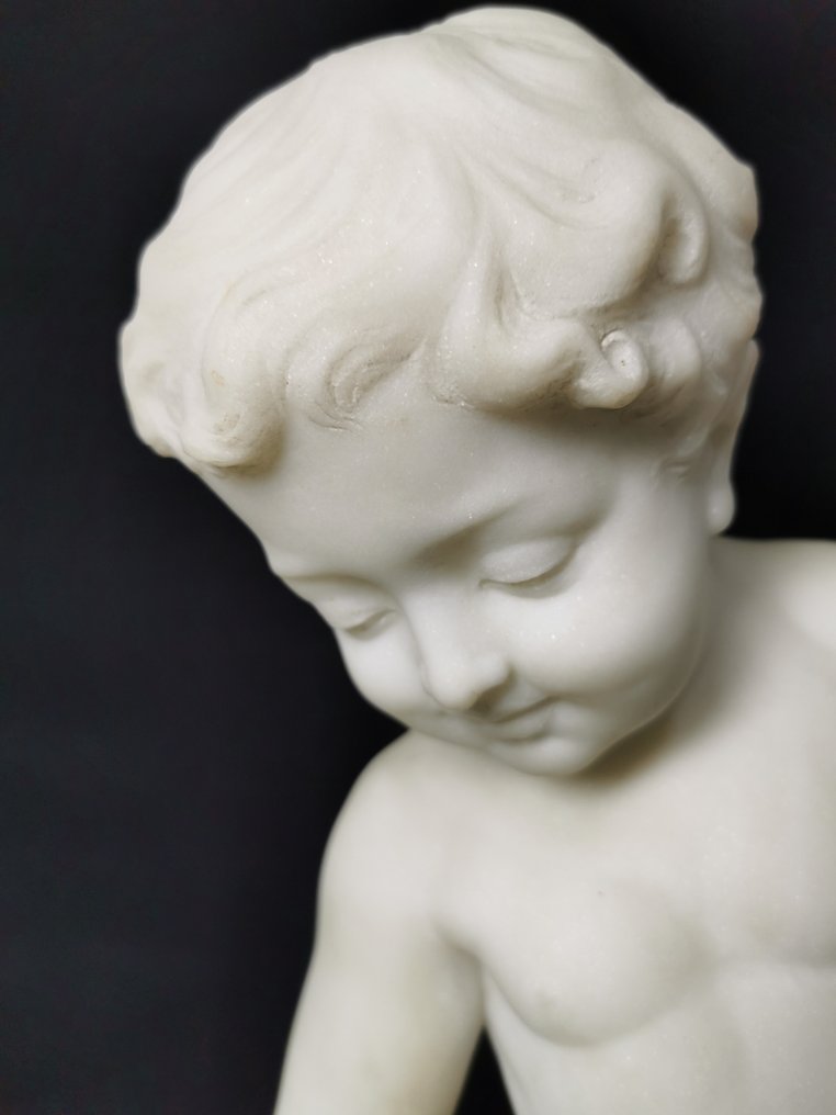 Skulptur, Scuola francese, XIX secolo - Bambino con tartaruga in marmo - 57 cm - Marmor #4.3