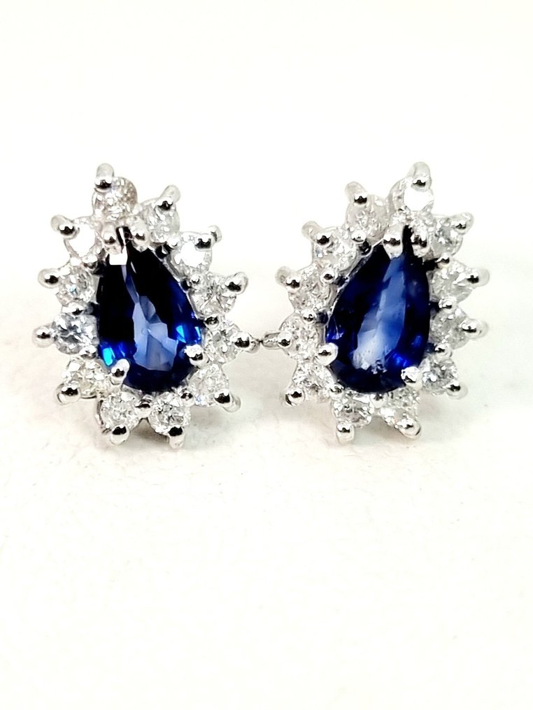 Earrings - 18 kt. White gold Sapphire - Diamond #1.0