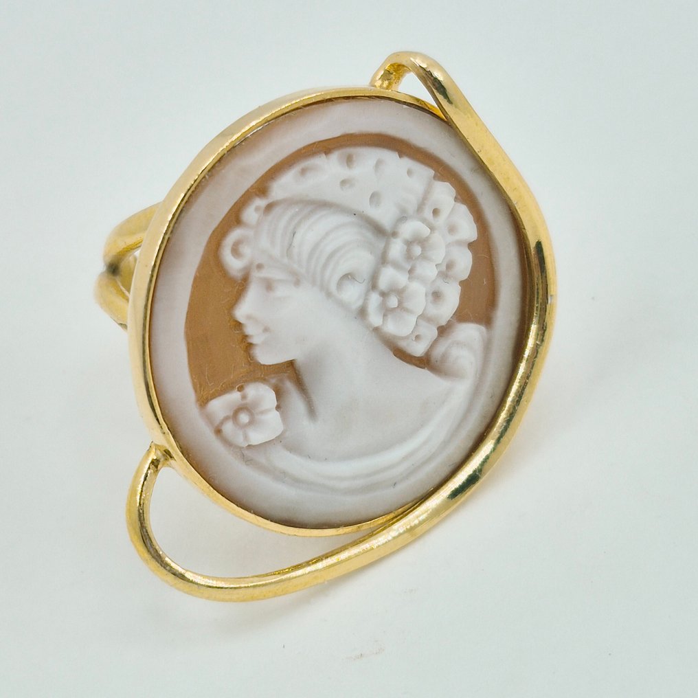 Sølv, Forgyldt - Ring - Håndindgraveret cammeo #1.0