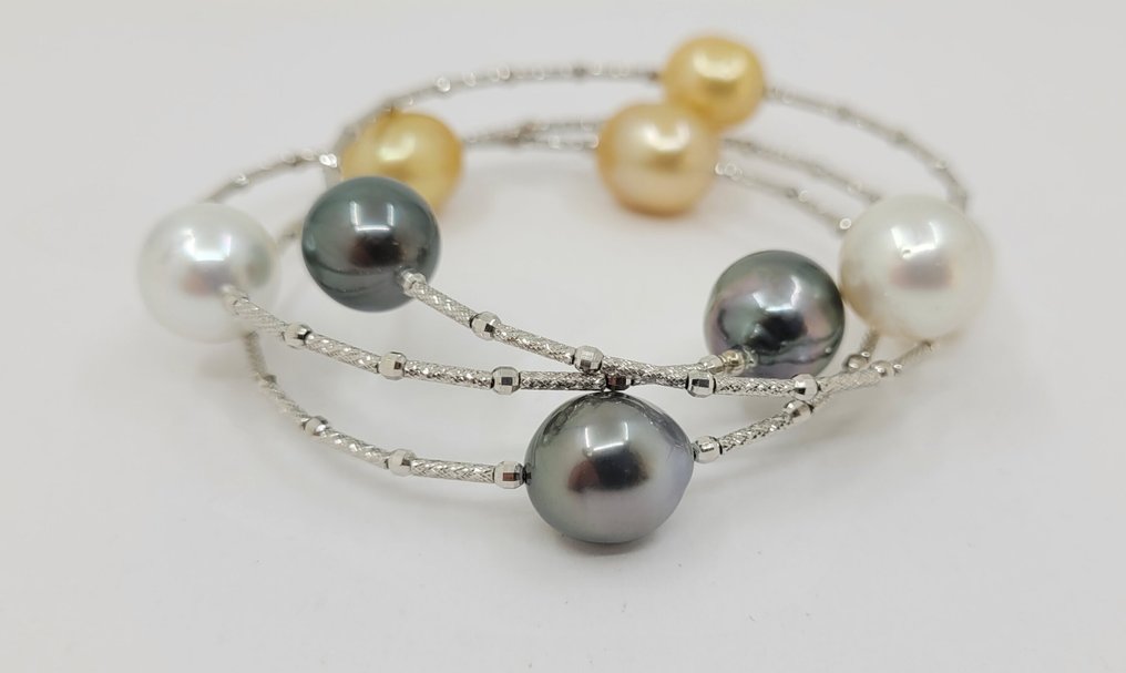 手镯 白金, 黄金南海珍珠与孔雀塔希提珍珠 #3.2