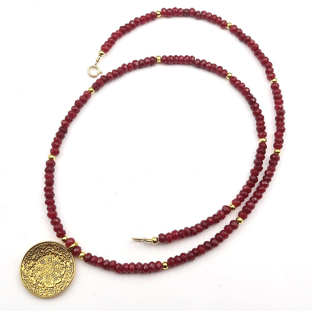 红宝石 - 佛教项链 - Melong - 消除邪恶 - 14K金镀金扣 - 頸鏈 #3.2