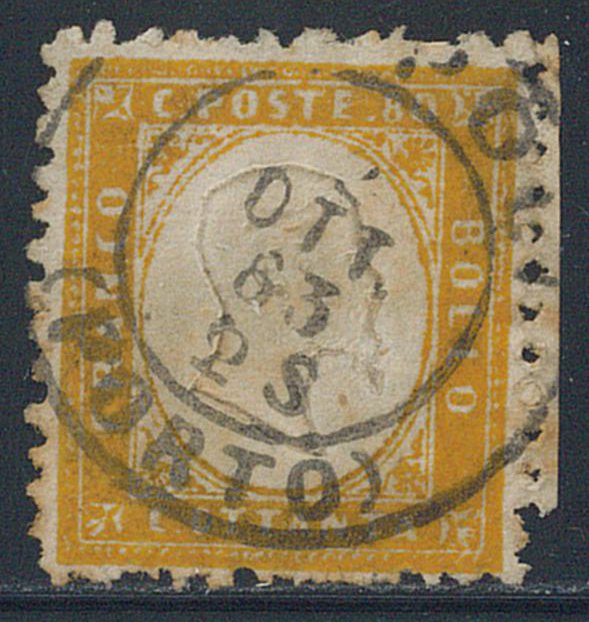 Królestwo Włoskie  - 80 c. żółto-pomarańczowy z oryginalnym centralnym stemplowaniem z Napoli (port) 2 października 63 r. - Sassone n. 4 #1.0